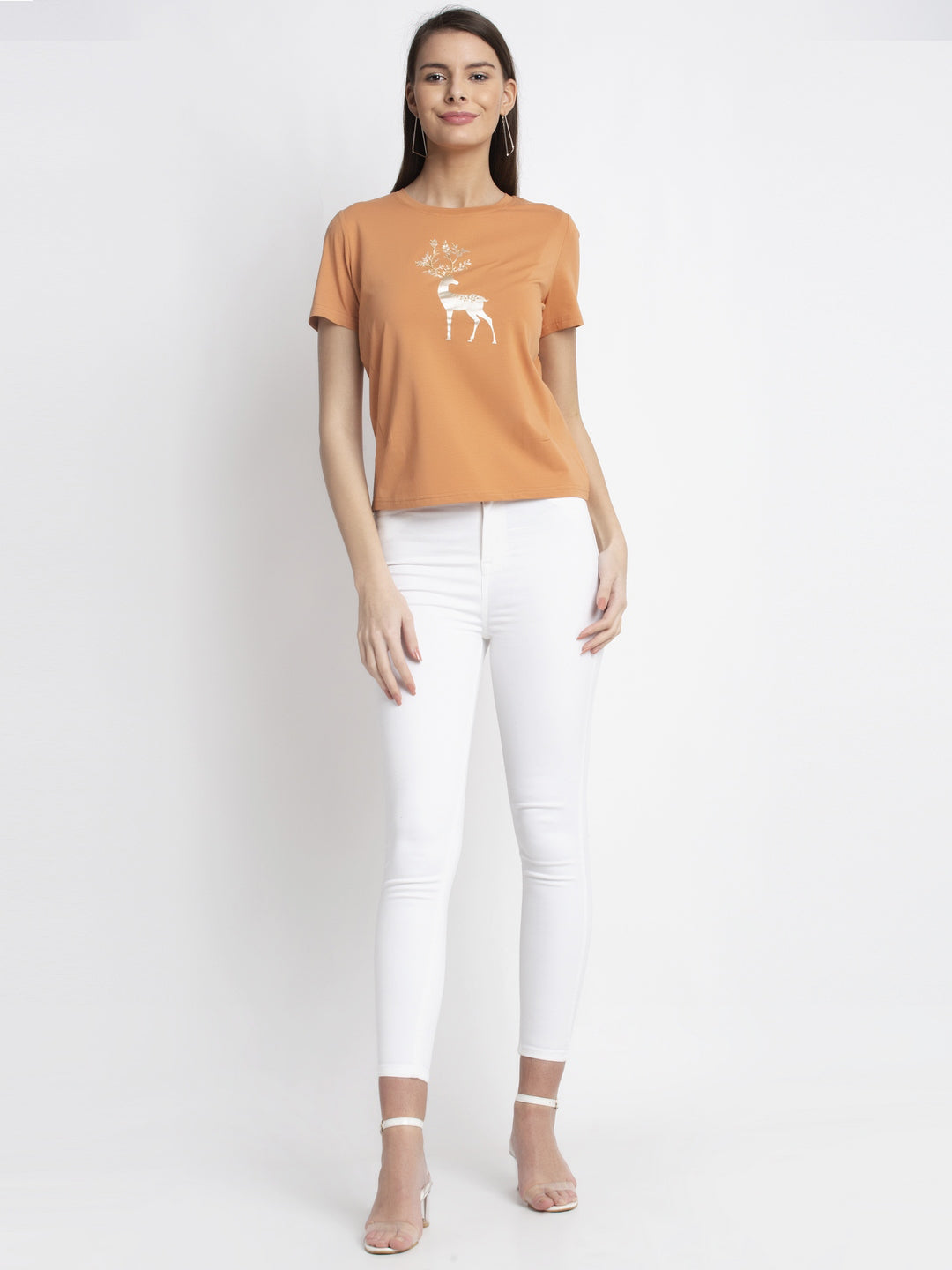 Women Orange Round Neck Solid T-Shirt