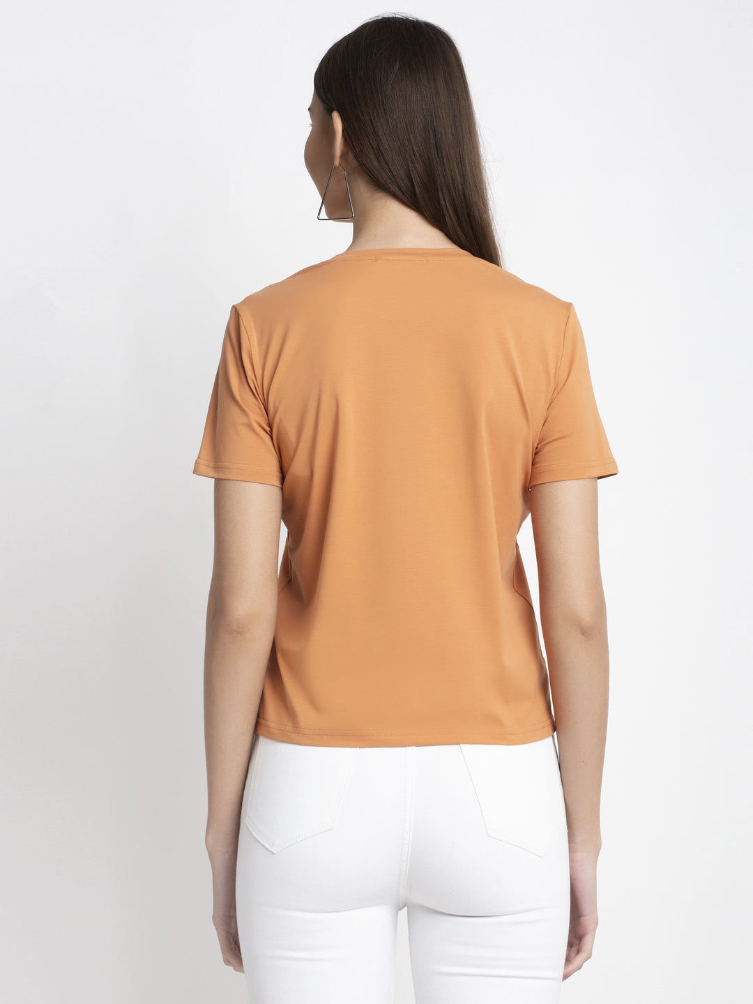 Women Orange Round Neck Solid T-Shirt