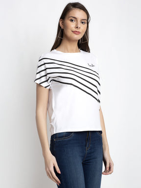 Women White Crew Neck Solid Top