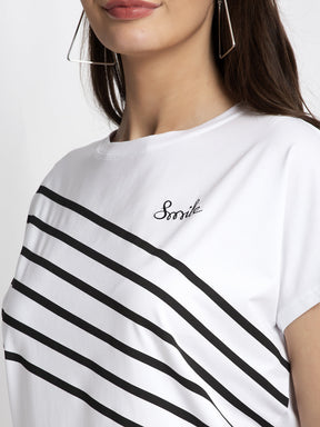 Women White Crew Neck Solid Top