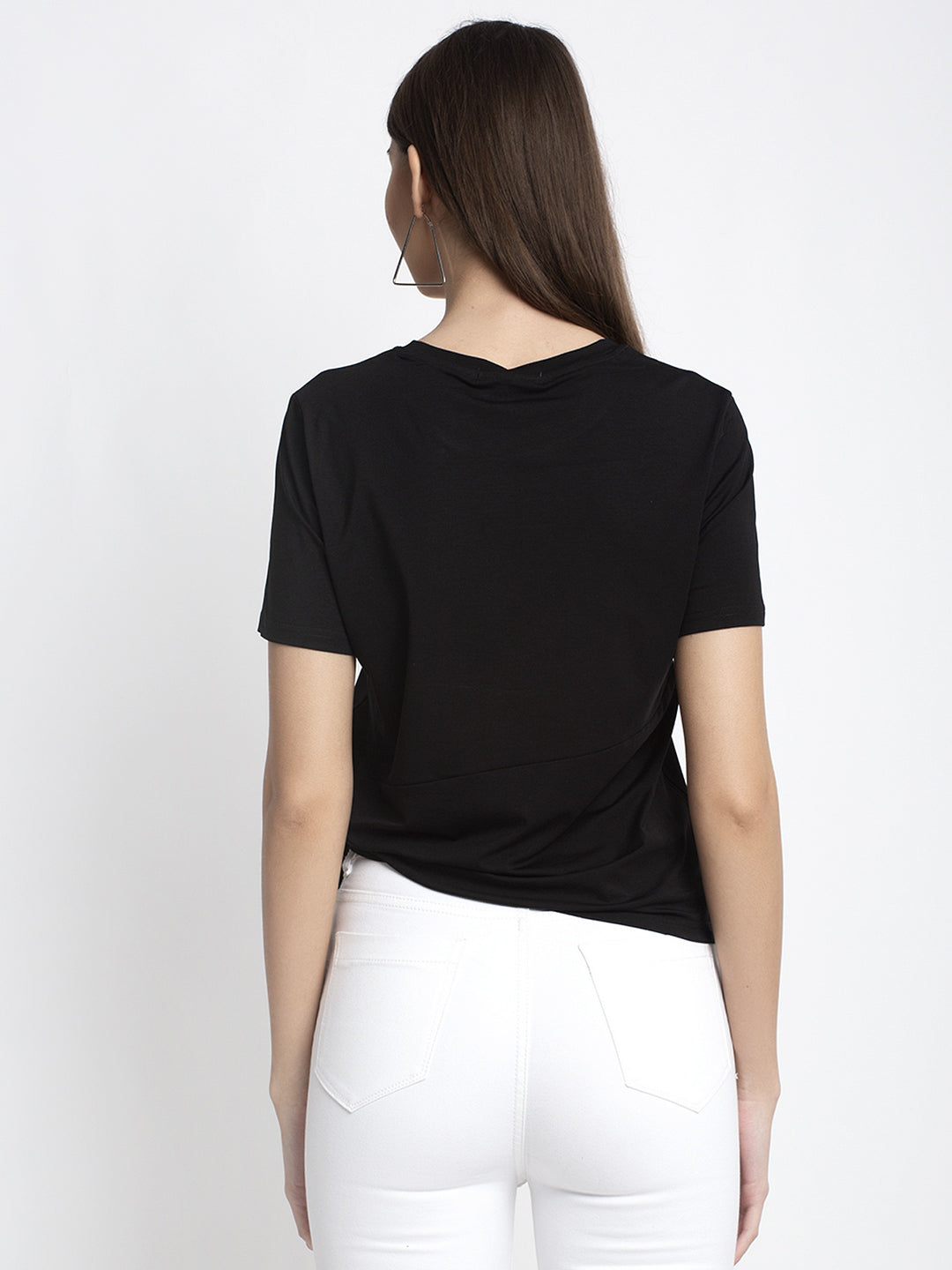 Women Black Round Neck Solid T-Shirt