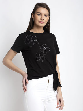 Women Black Round Neck Solid T-Shirt