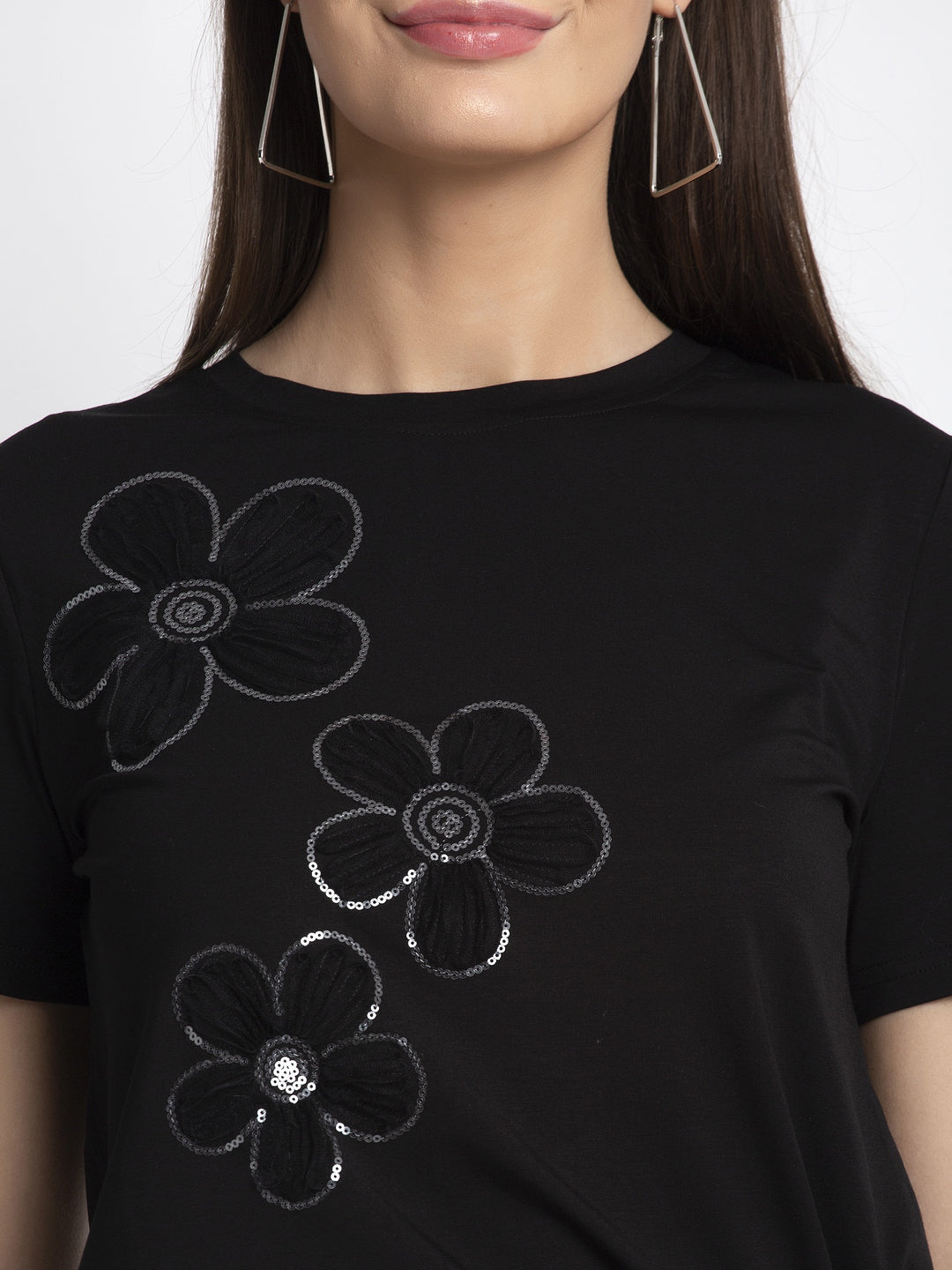 Women Black Round Neck Solid T-Shirt