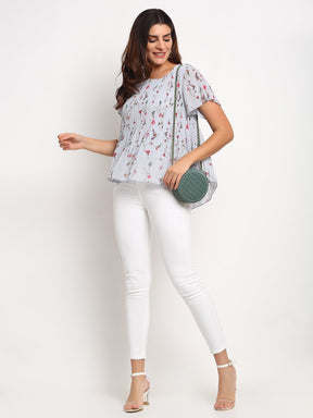 Women Floral Print Loose Fit Peplum Top