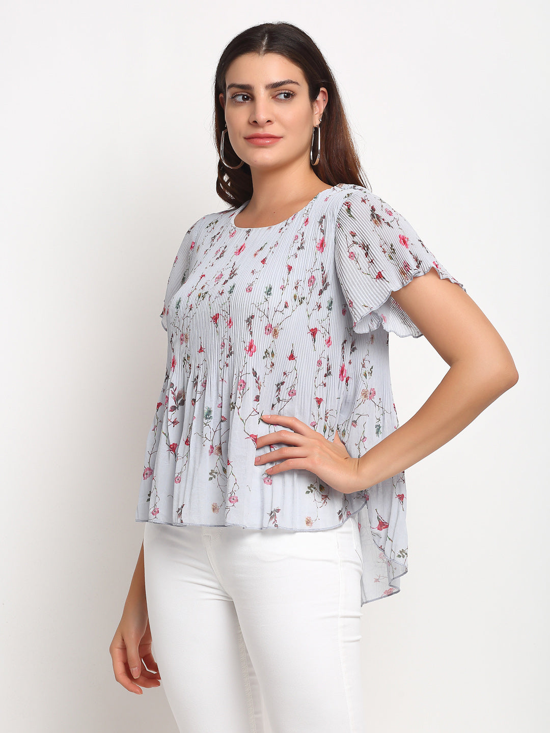 Women Floral Print Loose Fit Peplum Top