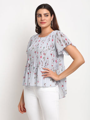 Women Floral Print Loose Fit Peplum Top