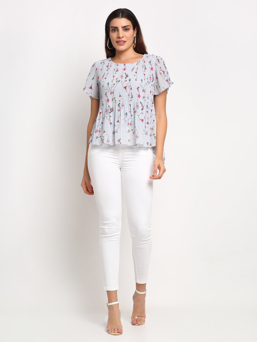 Women Floral Print Loose Fit Peplum Top