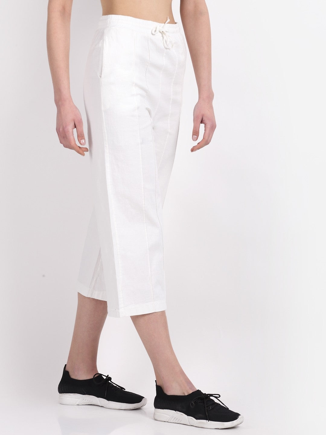 Women White Cotton Linen Solid Lower