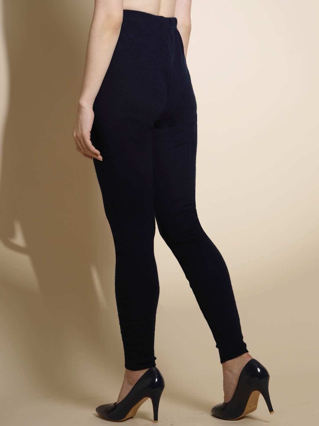 Navy Blue Solid Woolen High Rise Stretchable Legging