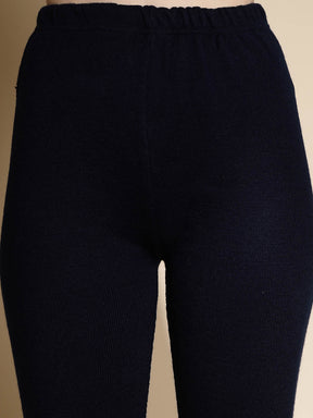 Navy Blue Solid Woolen High Rise Stretchable Legging