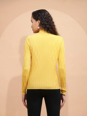 Mustard Solid Poly Viscose Slim Fit High Neck Skivvy Pullover