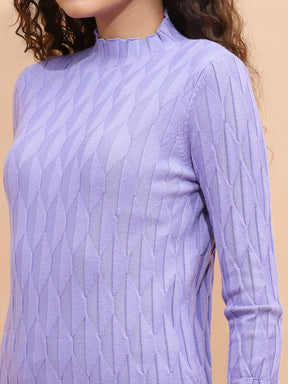 Lilac Solid Poly Viscose Slim Fit High Neck Skivvy Pullover