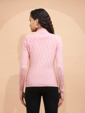 Onion Pink Solid Poly Viscose Slim Fit High Neck Skivvy Pullover