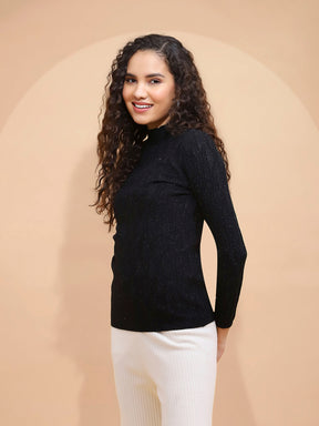 Women Solid Poly Viscose Slim Fit High Neck Skivvy Pullover