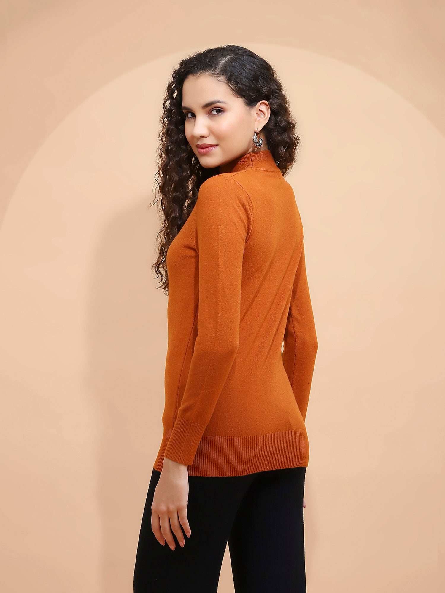 Women Rust Turtle Neck Full Sleeve Snug Fit Skivvy