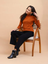 Women Rust Turtle Neck Full Sleeve Snug Fit Skivvy