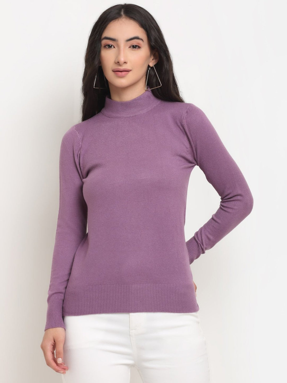 Women Purple Turtle Neck Snug Fit Skivvy