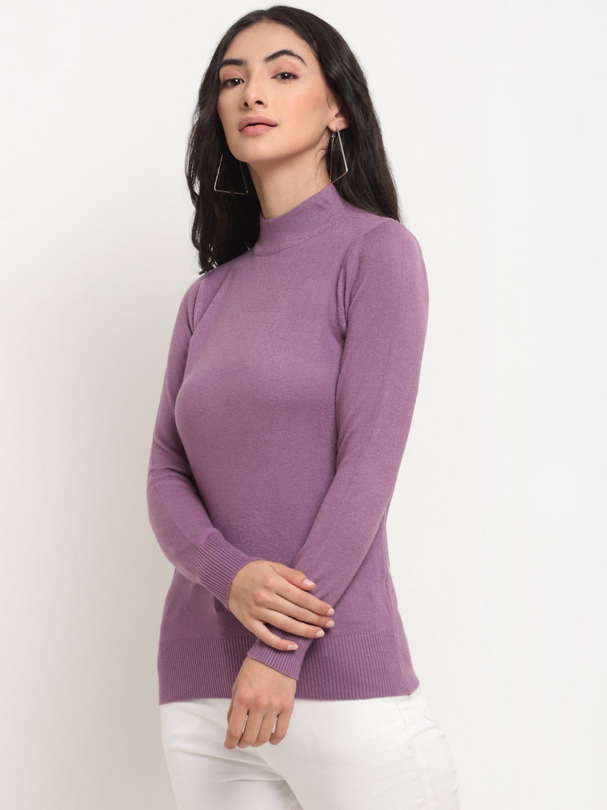 Women Purple Turtle Neck Snug Fit Skivvy