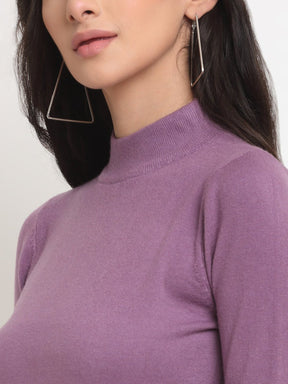 Women Purple Turtle Neck Snug Fit Skivvy