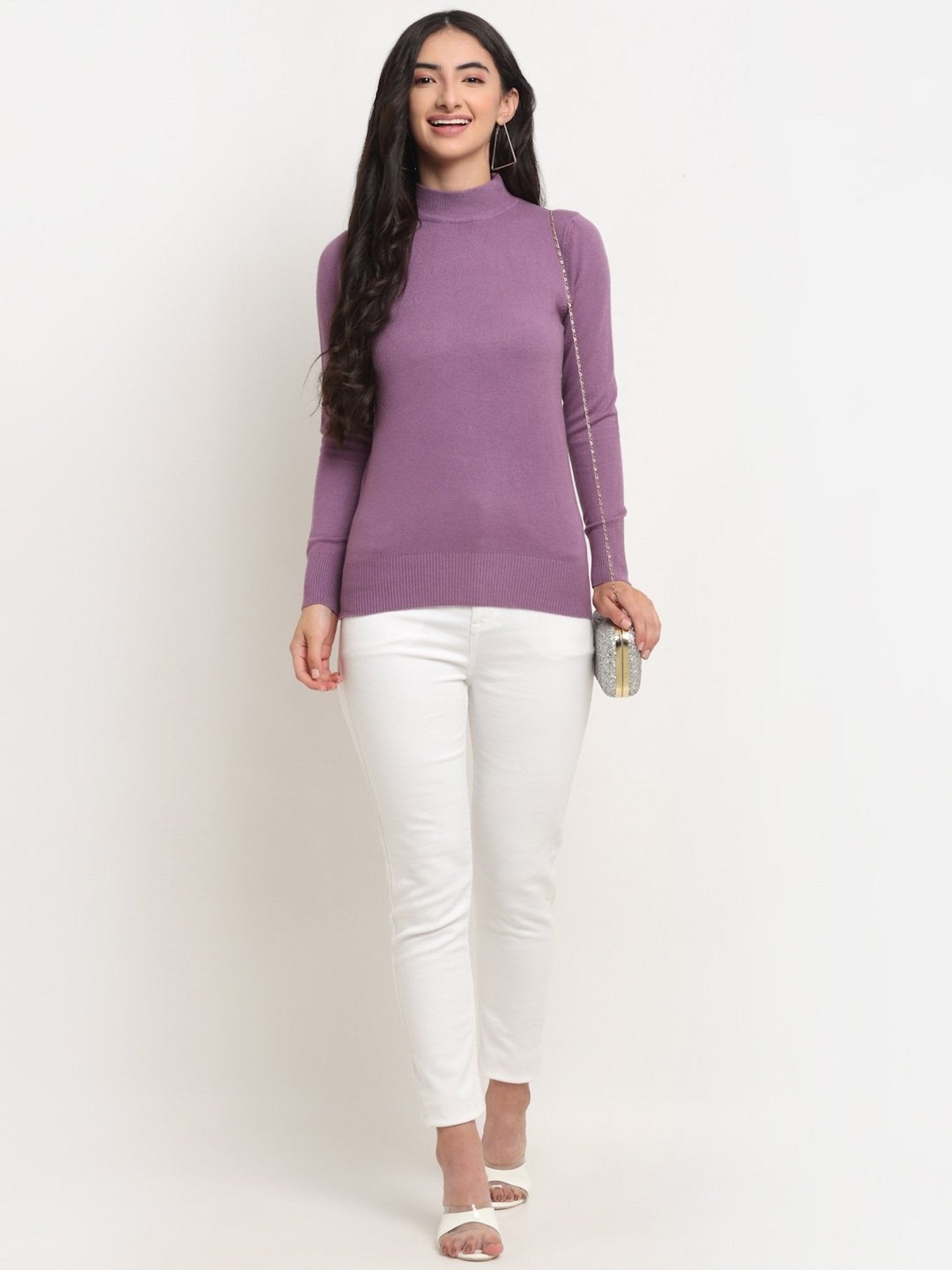 Women Purple Turtle Neck Snug Fit Skivvy