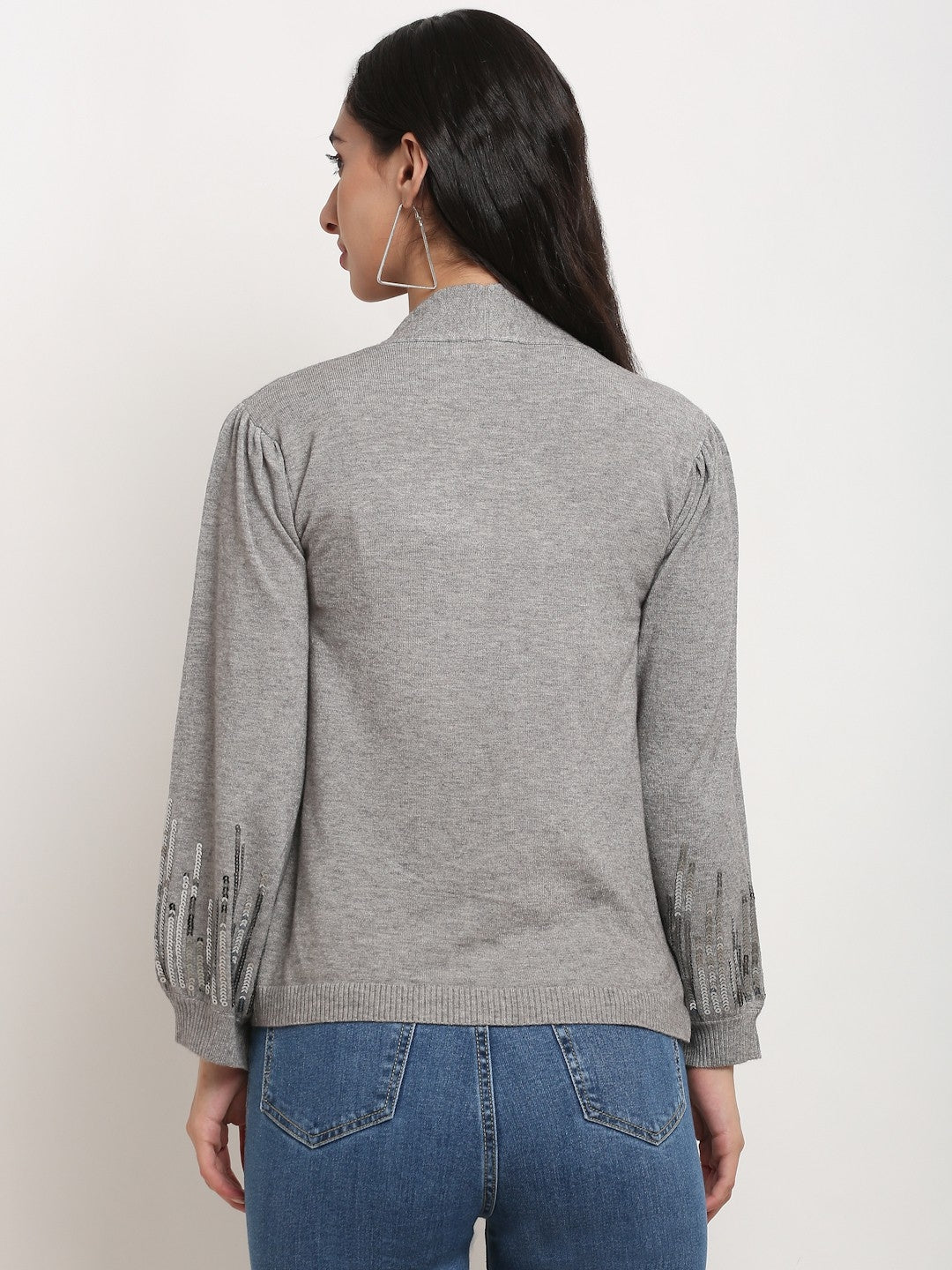 Women Grey Open Neck Loose Fit Shrug