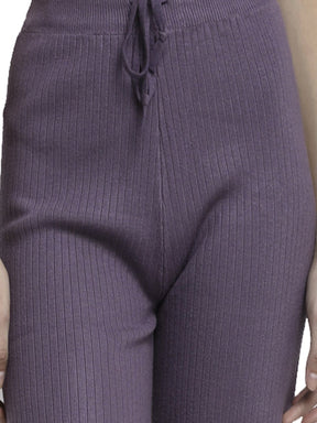 Women Purple Viscose Blend Rib Knitted Lower