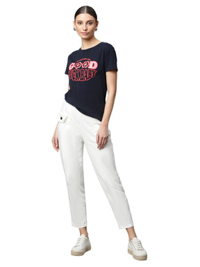 Women White Cotton Solid Trouser