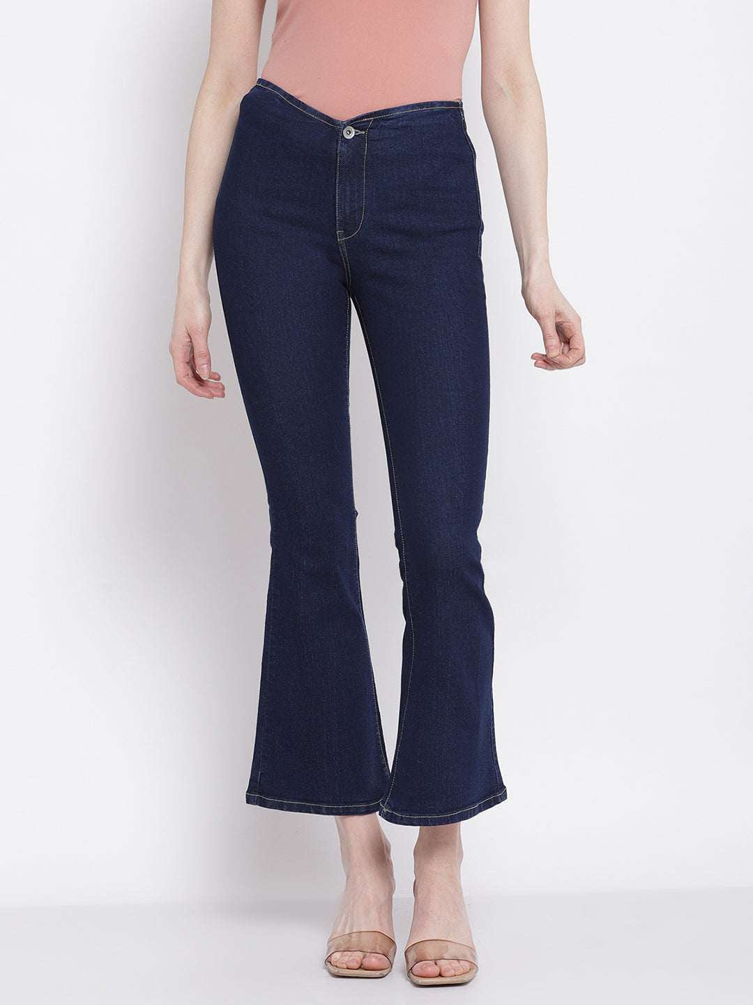 Buy Women Bell Bottom Fit Cropped Length Dark Black Jeans - Global Republic