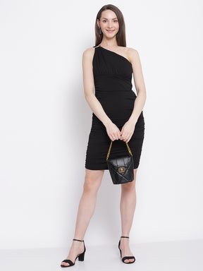 Women One-Shoulder Slim Fit Black Bodycon Dress