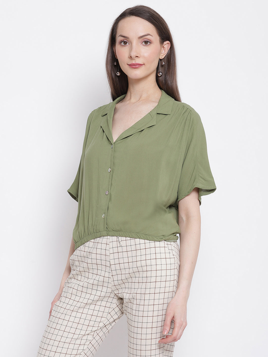 Women Short Sleeve Blouson Tops