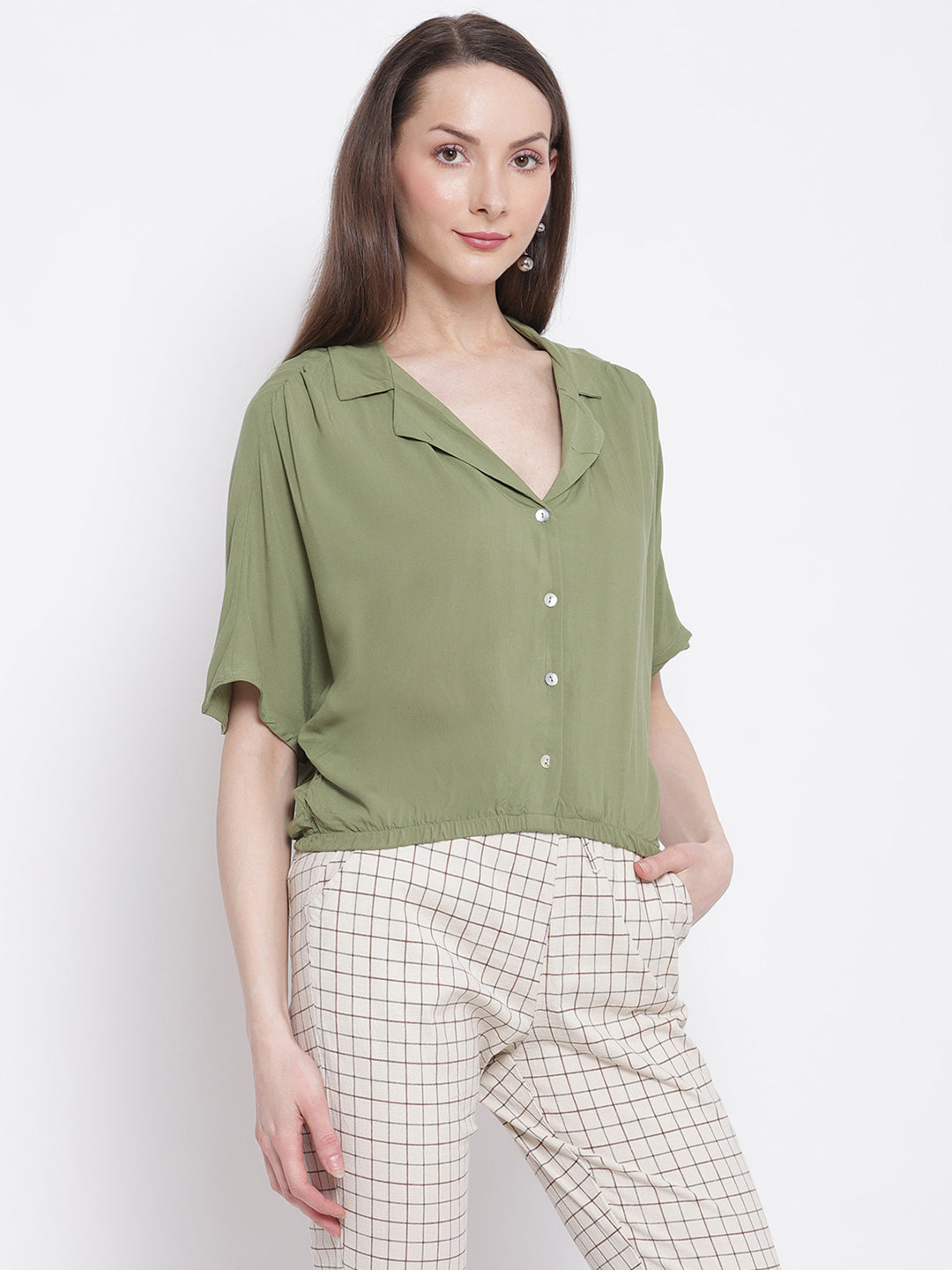 Women Short Sleeve Blouson Tops