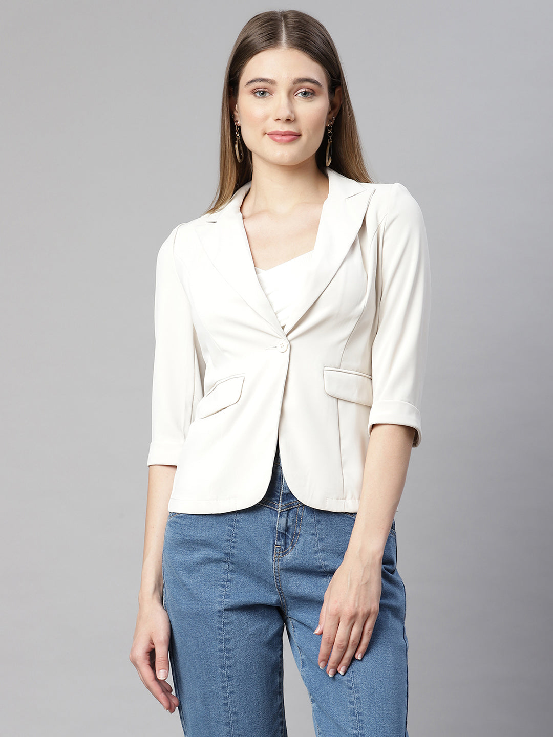 Women Beige Regular Fit Formal Blazer