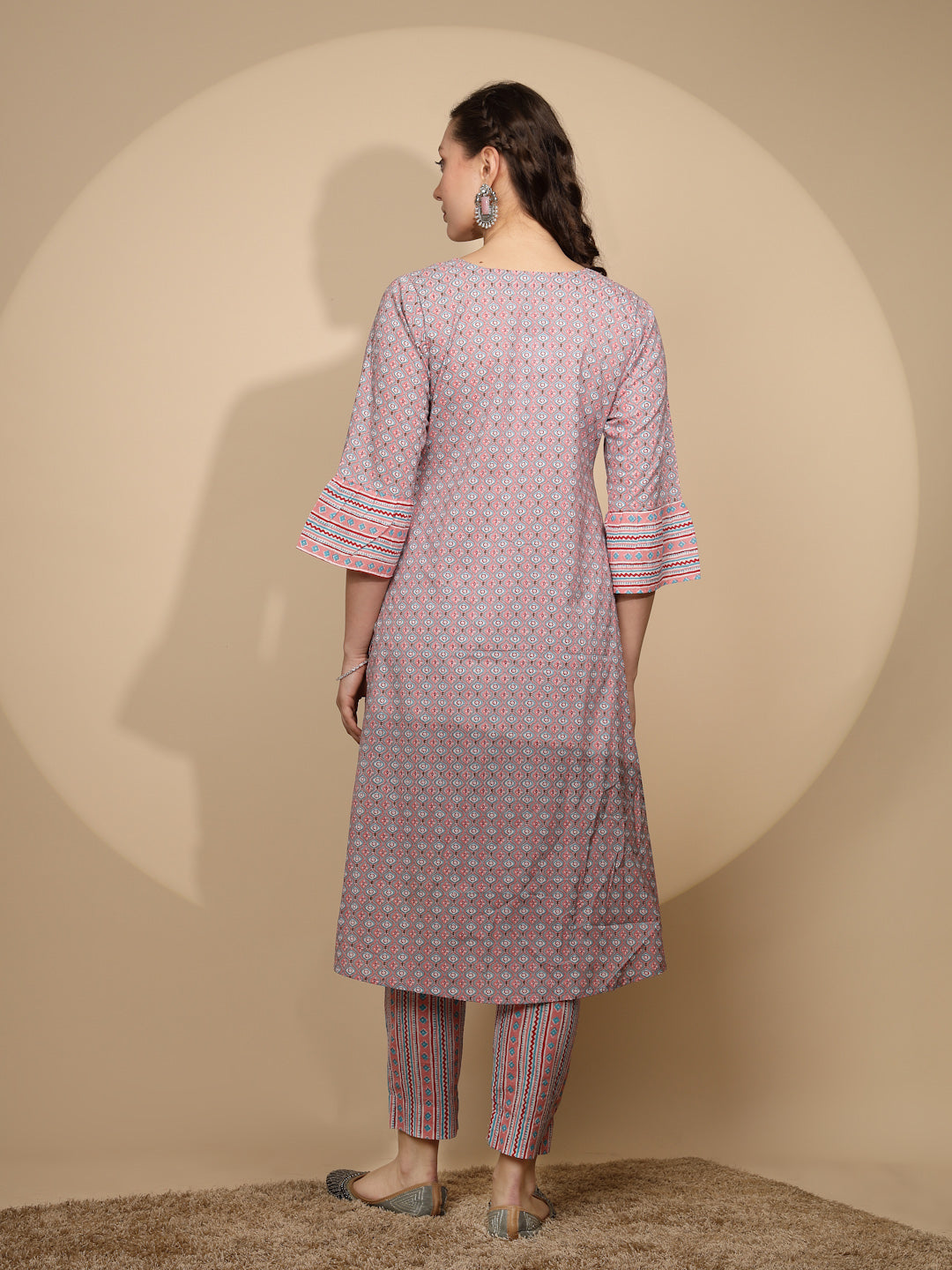 Pink Cotton Regular Fit Kurta Set For Women