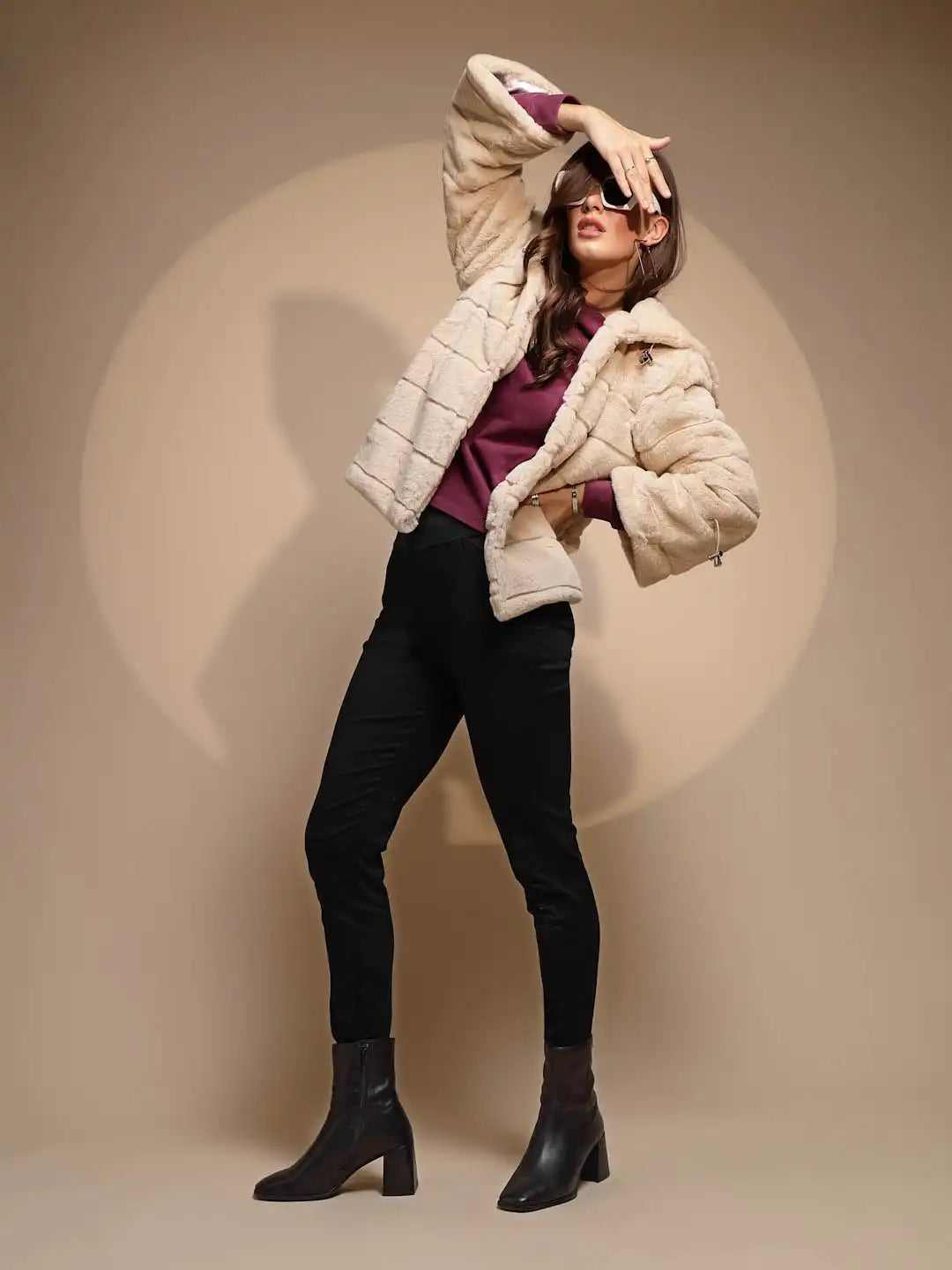 Women's Solid Hooded Beige Jacket