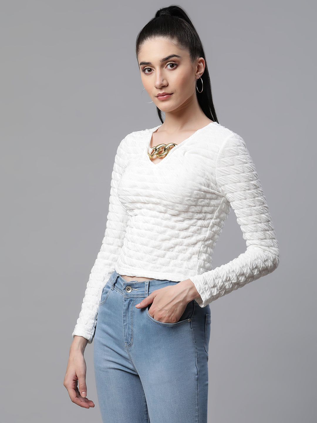 Women Textured Slim Fit Party Skeevi Top