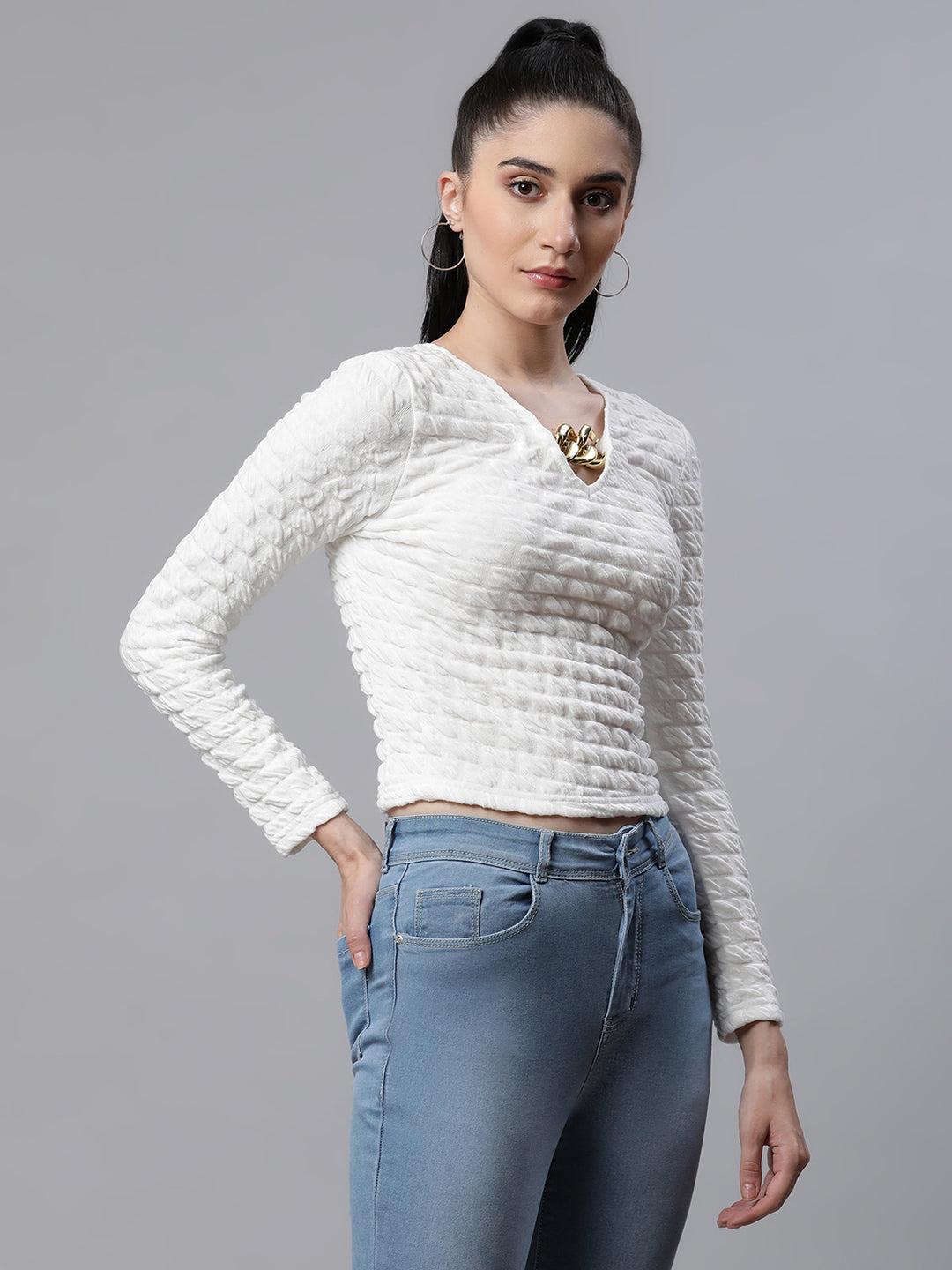 Women Textured Slim Fit Party Skeevi Top