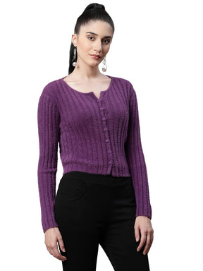 Women Feather Mulberry Knit Slim Fit Casual Cardigan