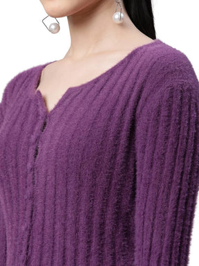 Women Feather Mulberry Knit Slim Fit Casual Cardigan