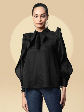 Women Keyhole Neck Full Sleeve Blouson Top