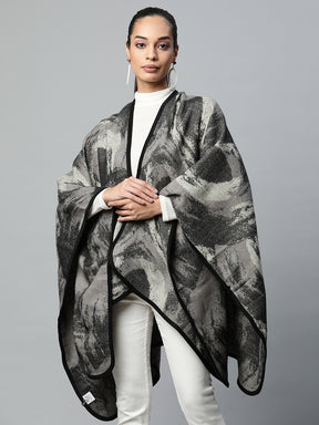 Women Grey Abstract Pattern Heavy Cape