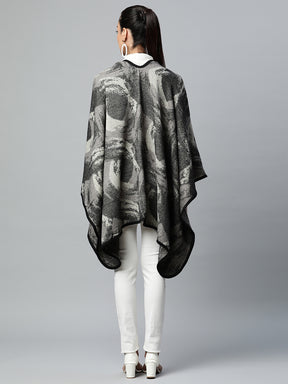 Women Grey Abstract Pattern Heavy Cape