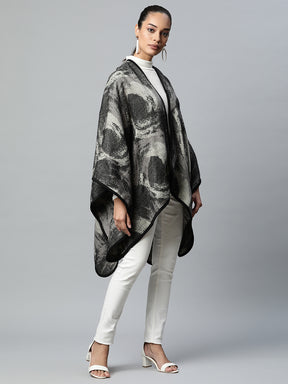 Women Grey Abstract Pattern Heavy Cape