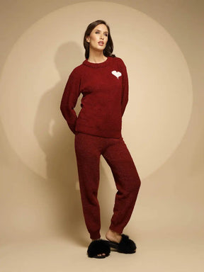 Red Solid Full Sleeve Round Neck Night Suit