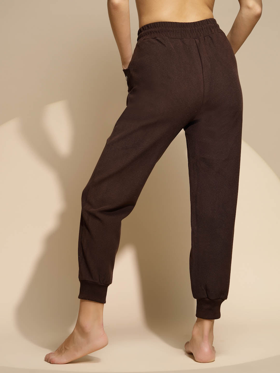 Brown Solid High Rise Jogger For Girl's & women