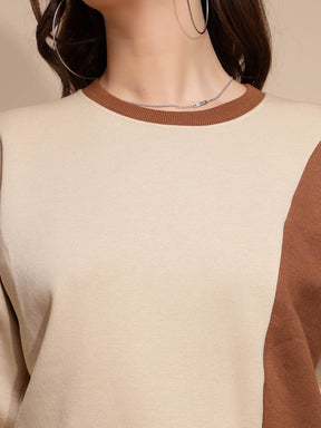 Beige Round Neck Hosiery Sweatshirt