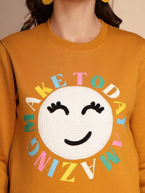 Yellow Round Neck Hosiery Sweatshirt