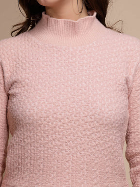 Pink Solid Turtle Neck Hosiery Sweatshirt