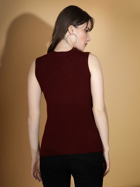 Wine Ultra Stretchable Crew Neck Solid Skivvy