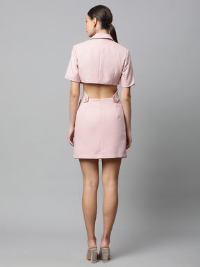 Women Notched Collared Dusky Pink Formal Co-ord Set