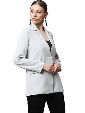 Women Grey Notched Collar Cotton Formal Coat